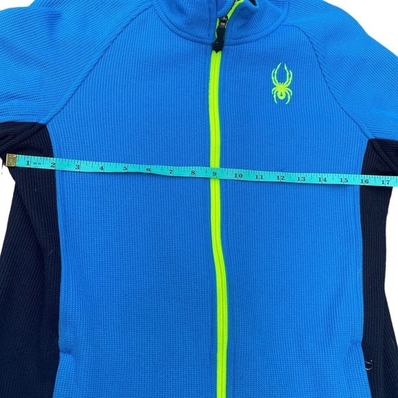 Spyder Blue/Neon Green Ribbed Sweater Jacket - Kids Size XL 18 - Picture 9 of 14
